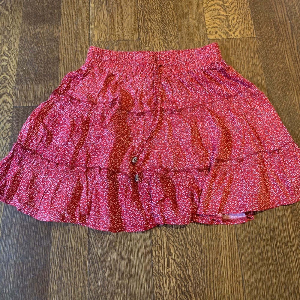 red floral flowy skirt